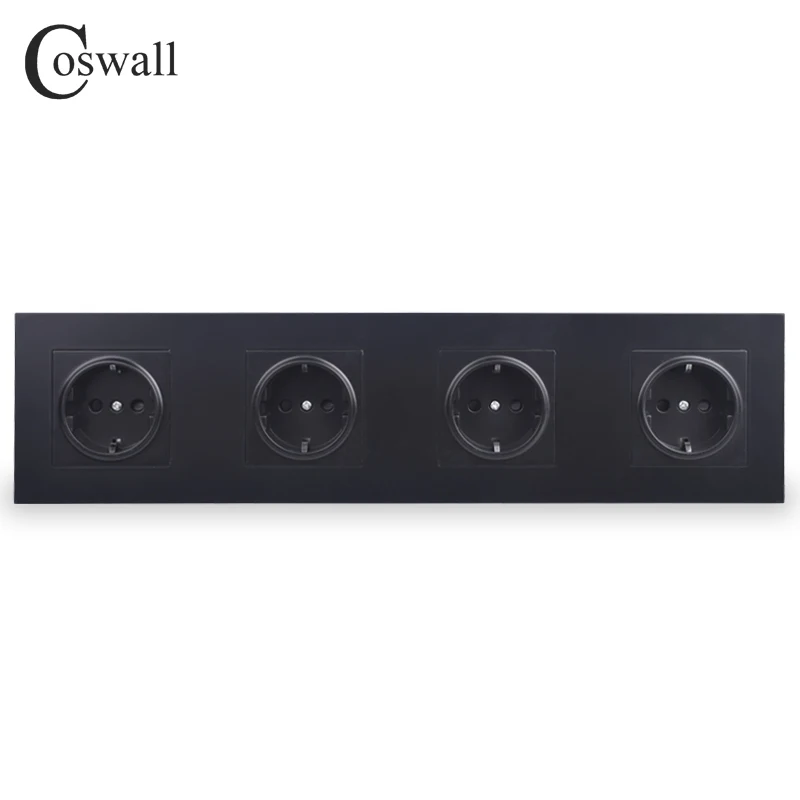 COSWALL 4 Gang Wall Power Socket Grounded 16A EU Standard Quadruple Outlet With Childen Protective Door PC panel