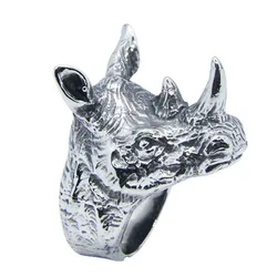 Golden Silver Color Rhinoceros Head Ring 316L Stainless Steel Jewelry Punk Style Animal Ring