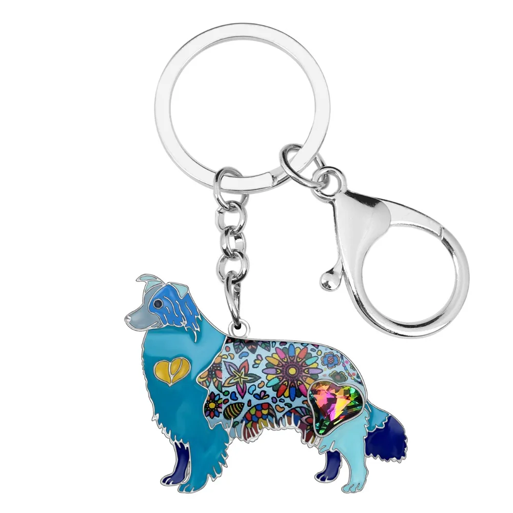 Bonsny Enamel Alloy Rhinestone Border Collie Dog Key Chains Keychains Pendant Animal Pet Jewelry For Women Girls Bag Charms Gift