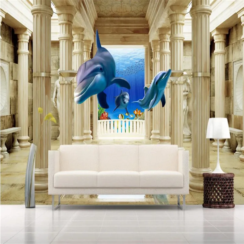 

beibehang photo wallpaper Modern European style flying dolphin Rome column simple living room sofa 3d wall murals wallpaper