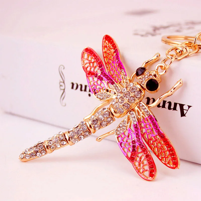 2024 Lovely Crystal Dragonfly Keychain For women Purse Handbag Car Key Keyring Keychains Wedding Birthday Gift Party Jewelry