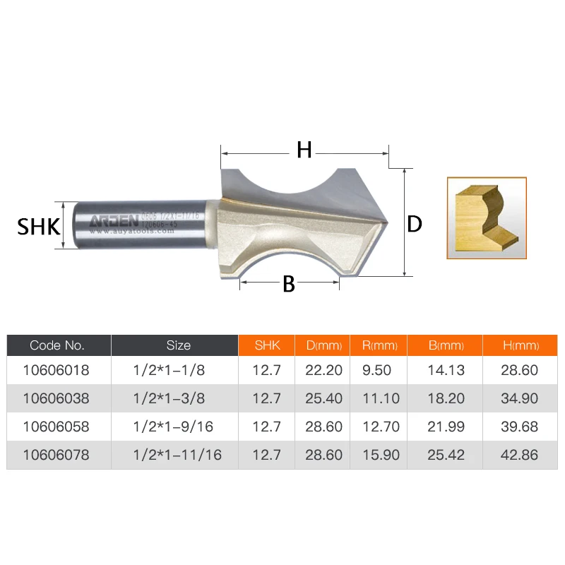 1pcs 1/2 Shank Solid Tungsten Steel Carbide Carving Tool Slotted Woodworking Tools Arden Router Bit Apex bottom Arc End Mill