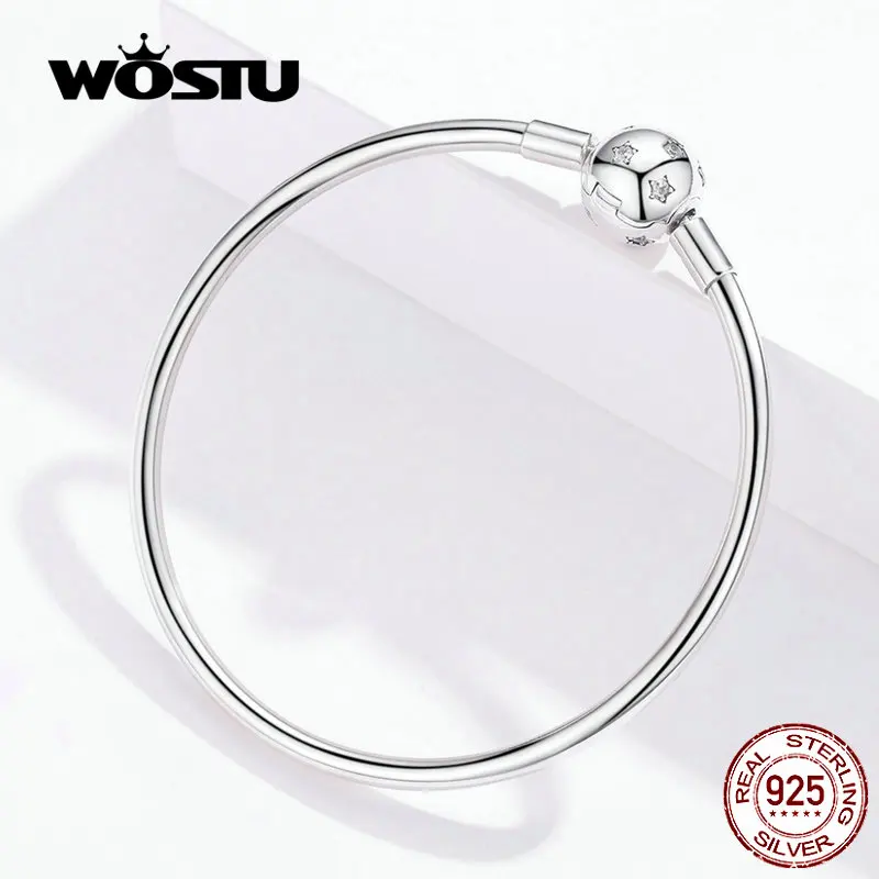 WOSTU Sparkling Stars Bracelets 100% 925 Sterling Silver Zircon Round Charm Bracelets Bangle For Women Silver 925 Jewelry CQB144