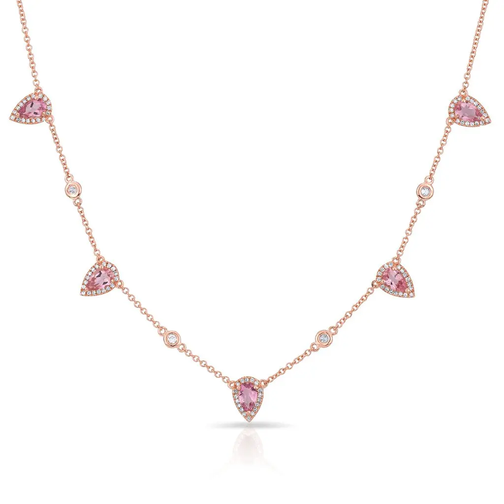 Rose gold color three design pink white cubic zirconia choker charm necklace gorgeous women cz jewelry