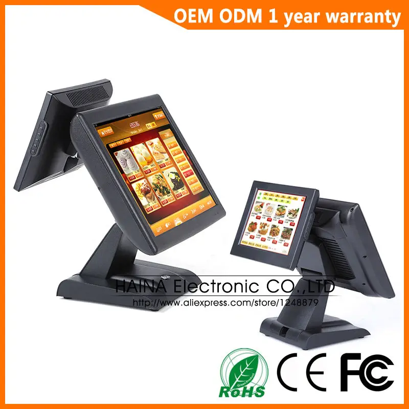 Haina Touch 15 pollici + 10.4 pollici Dual Touch Screen Restaurant Wifi POS System Dual Screen POS Machine con lettore di schede MSR