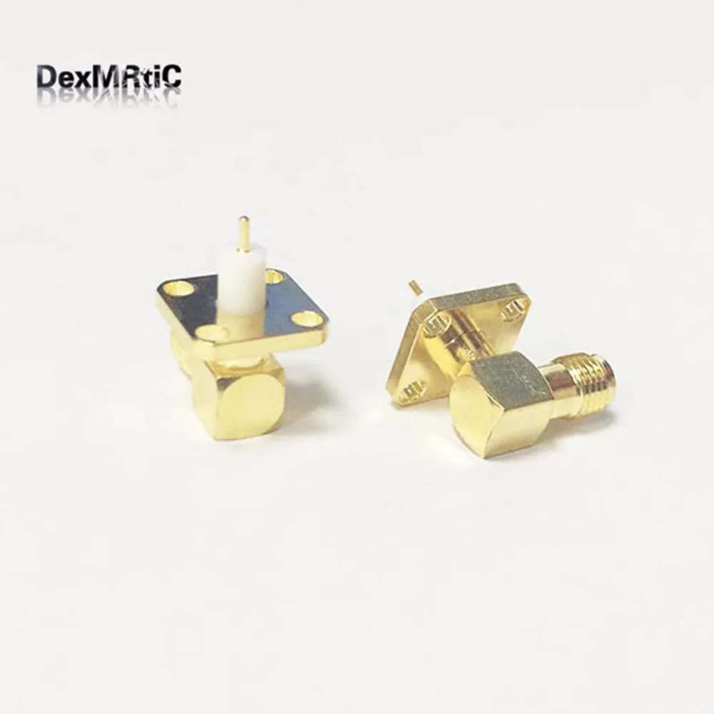 1 pc SMA Perempuan Jack RF Coax Connector flange 4-lubang solder pos Kabel Sudut Kanan Goldplated BARU grosir