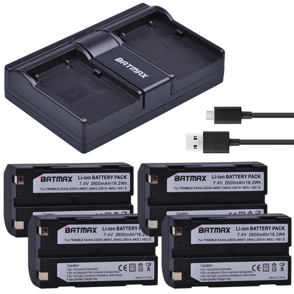 

Batmax 4Pcs 2600mAh 54344 Battery bateria +USB Dual Charger for Trimble 29518,46607,52030,38403,R8,5700,5800, R6, R7, R8