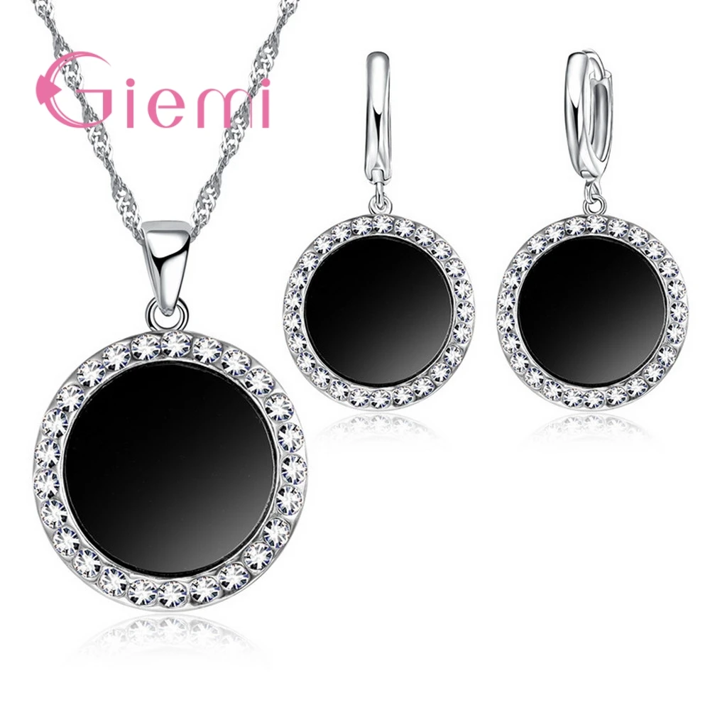 Genuine 925 Sterling Silver Elegance Jewelry Sets For Women Mother Good Quality Cubic Zircon Pendant Necklace Earrings