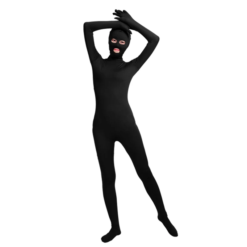 Ensnovo-trajes Zentai Unisex de nailon y LICRA, Bodi negro, medias abiertas con ojos y boca para mujer, Cosplay, uso en fiestas