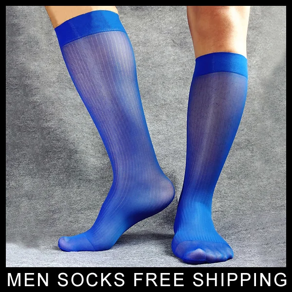 Ultra Thin Sheer Stripe Men Formal Dress Suits Hose Stockings Softy Sexy Men Long Socks Knee High Male Silk Stockings