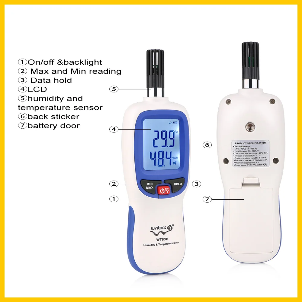 WINTACT Digital LCD Thermometer  Hygrometer temperature Indoor Outdoor Humidity meter tester monitor WT83