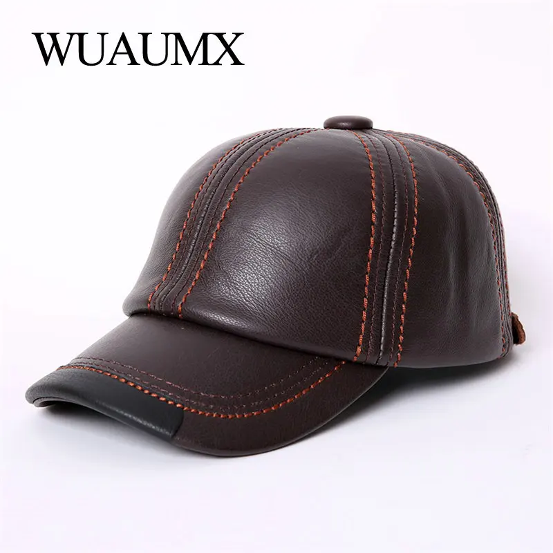 Genuine Leather Baseball Cap Male Lined With Cashmere Men's  Winter Hat Cowhide Warmer Cow Leather Hat Real Leather Father's Cap