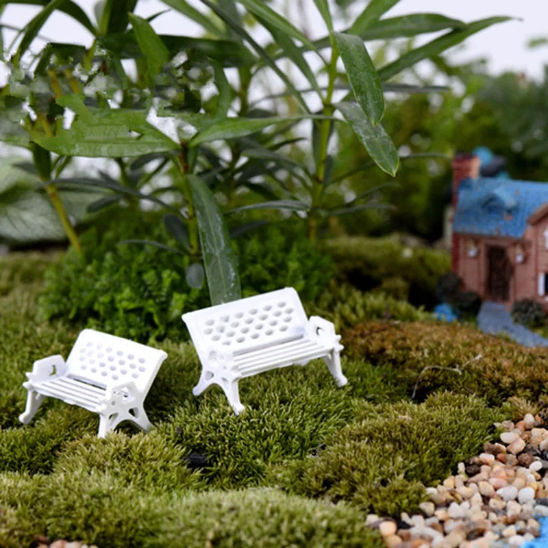 1 Pcs Cute Mini White Bench Fairy Doll Chairs Terrarium Moss Decor Figurines Garden Miniatures Micro Landscape Accessories