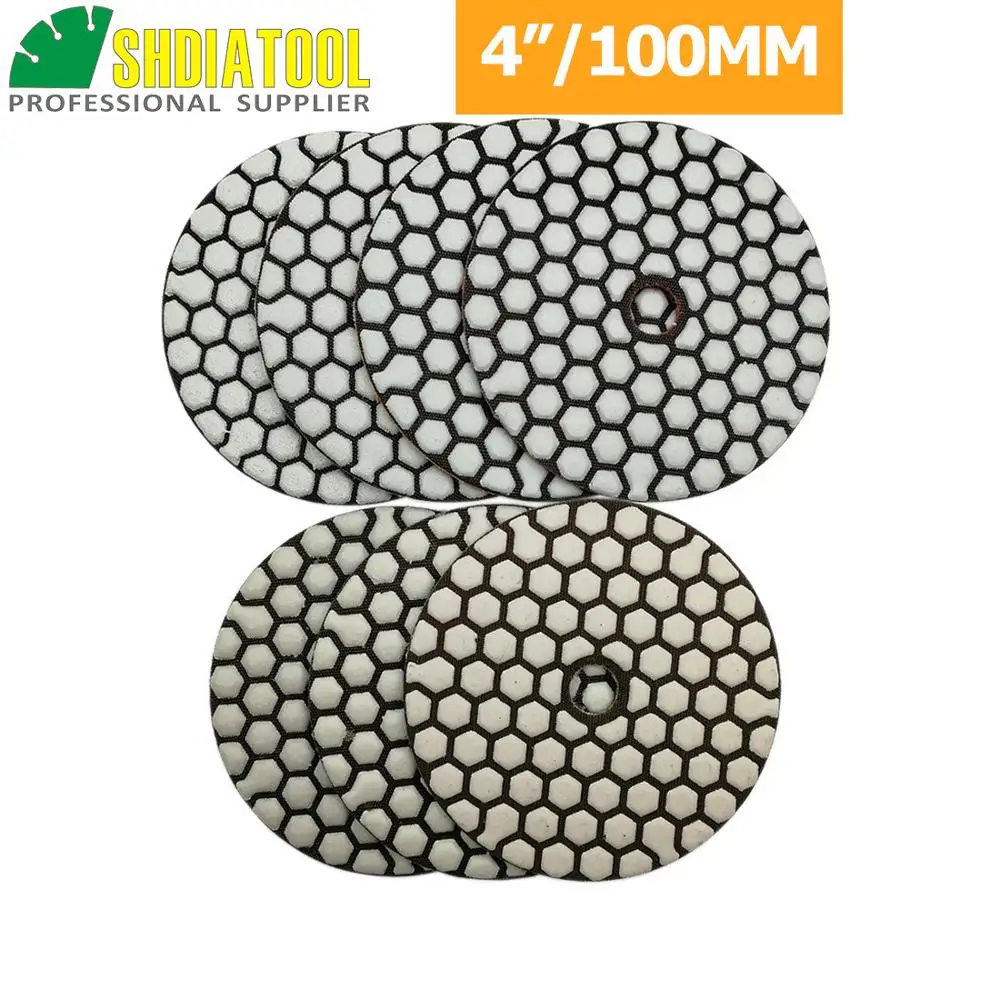 SHDIATOOL 10sets (7pcs/set)  Dry Diamond Polishing Pads Dia100mm/4inches 70pcs Resin Bond Diamond Flexible Sanding Disk