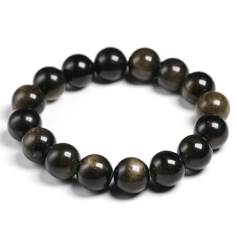 Genuine Black Gold Obsidian Women Men Stretch Powerful Bracelets 6 8 10 12mm  Gemstone Round Beads Natural Stone Bracelet Gift
