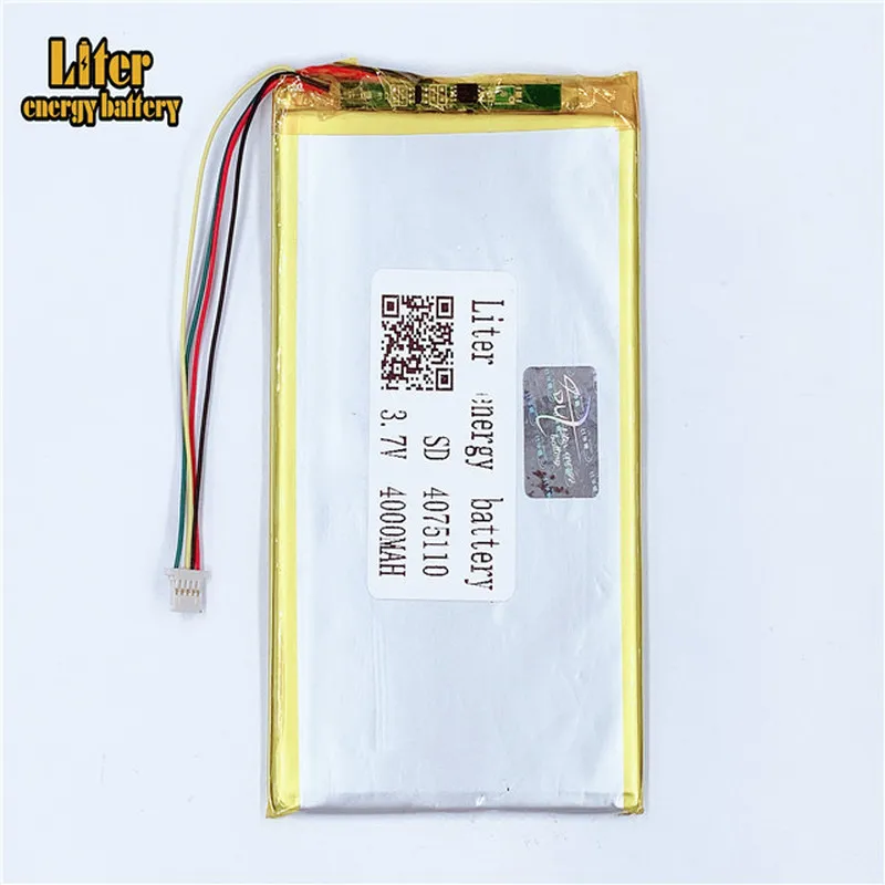 Enchufe 1,0-5P 4075110 3,7 V 4000mah tableta PC batería lipo en baterías recargables con capacidad completa