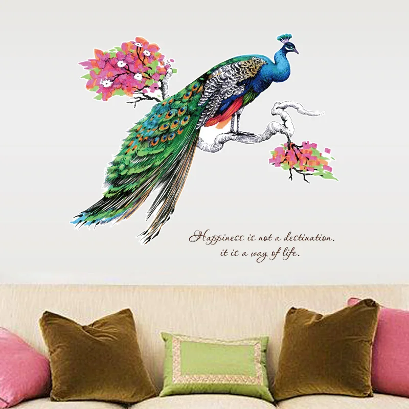 

Colorful Peacock On Tree Branch Wall Stickers Living Room Bedroom Decoration Background Mural Home Art Decals Removable Poster