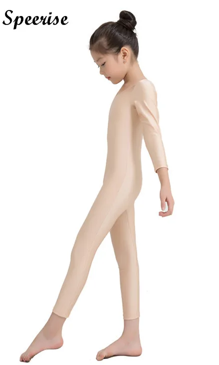 SPEERISE Children Fresh Long Sleeve Unitard Skin Tight Jumpsuit Spandex Full Body Scoop Neck Ballet Costumes for Kids