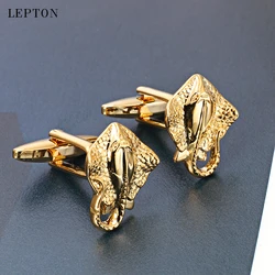 Lepton Devil fish Cufflinks for Mens Gold  & Black& Silver Color Novelty Animal Cuff links 3D Copper Monster fish Cufflinks