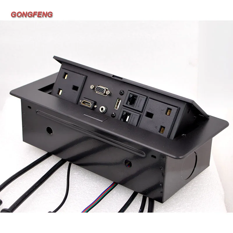 UK Power Supply Desk Socket Plug 3.5 Audio USB  VGA RJ45 Network Jack Free Connection Office Conference Table Multimedia Box