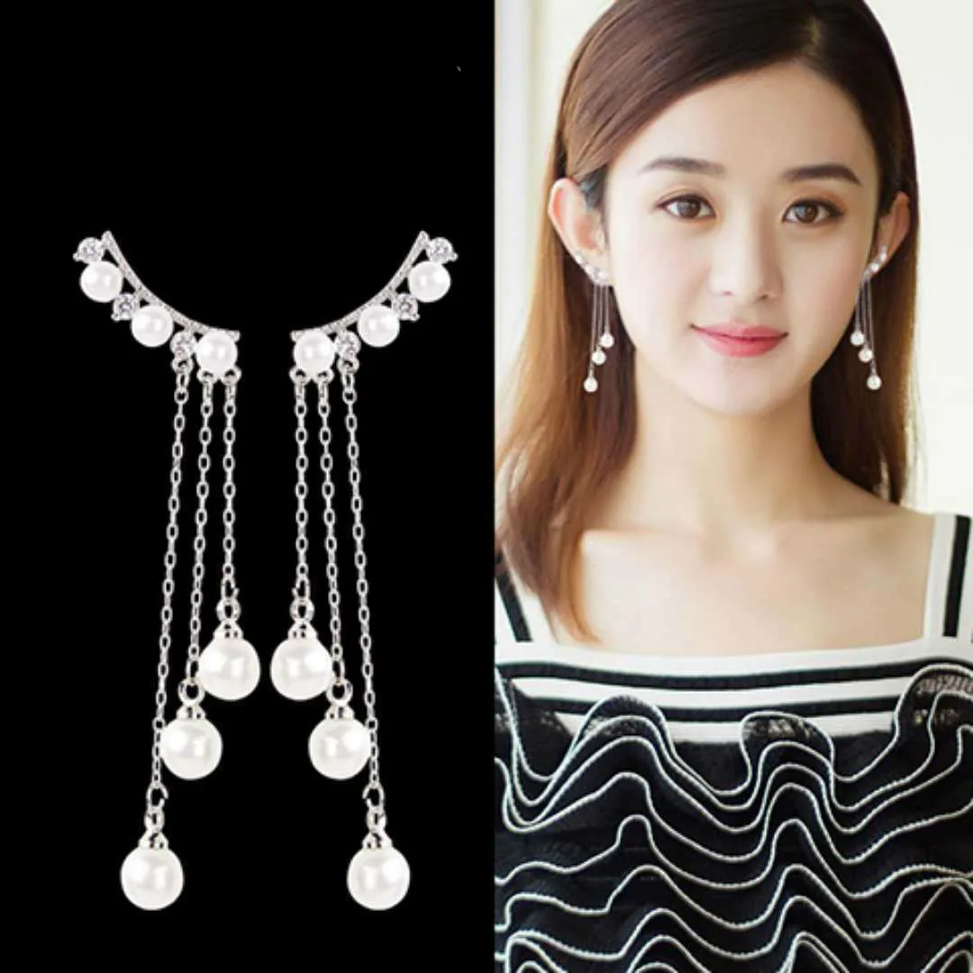 Korean Version Of The 2019 New Fashion Earrings New Wild Temperament Pearl Long Tassel Ladies Earrings Manufacturers Wholesale