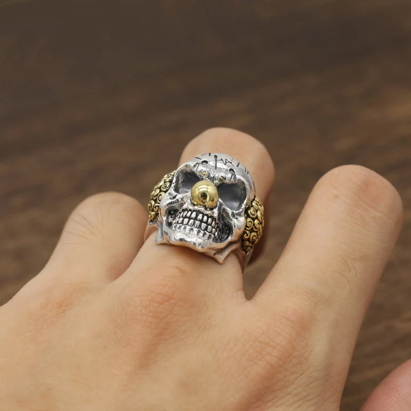 Real  Silver 925 Punk Skull Joker Thick Chunky Rings Men Large Size 100% Real Sterling Silver 925 Gothic Cool Mens Jewelry Gifts