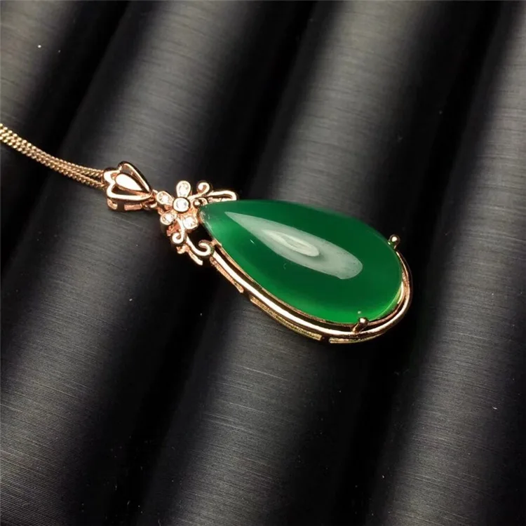 KJJEAXCMY boutique jewels S925 Pure silver natural green jade medulla pendant + necklace inlay jewelry drop curve wildflowers