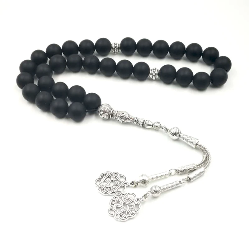 Natural Frosted Black Agates 33 Tasbih Muslim misbaha Man's Onxy prayer beads 33 66 99beads stone Rosary