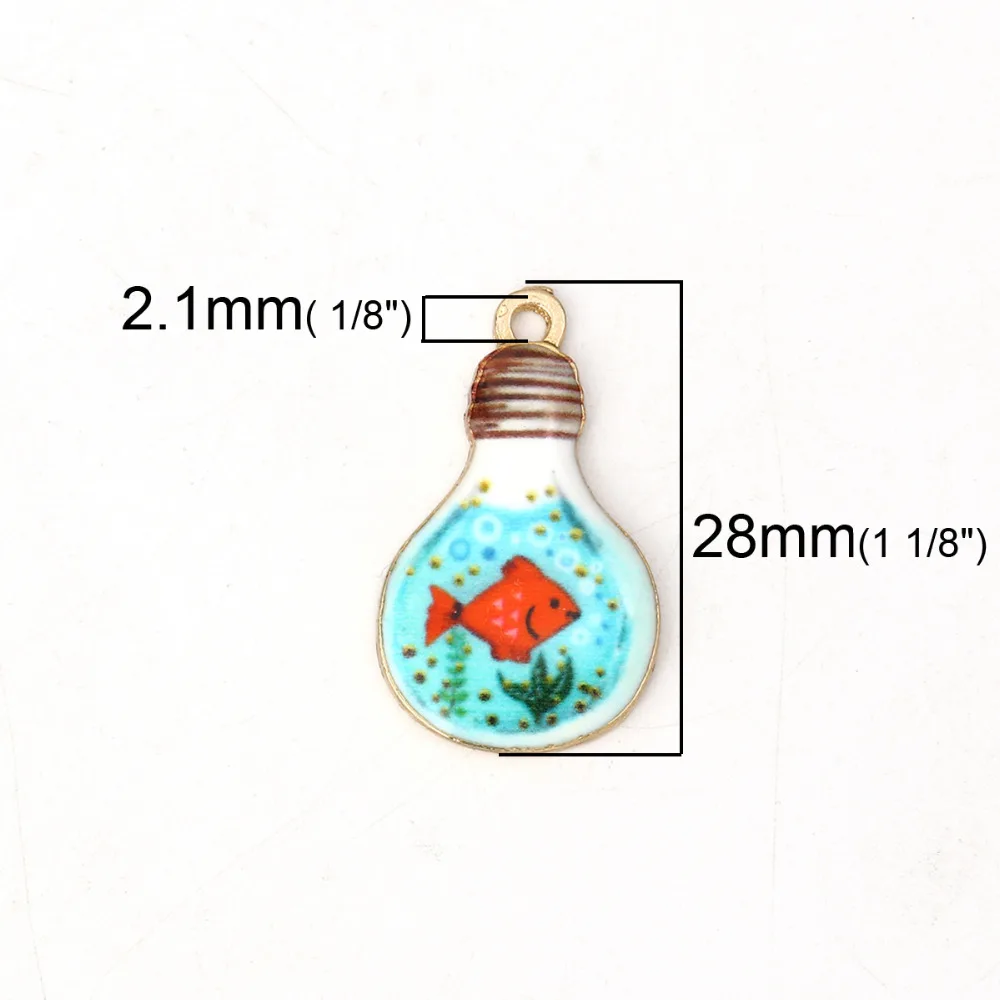 DoreenBeads Zinc Based Alloy Charms Bulb Gold Multicolor Fish Enamel Romantic DIY Findings 28mm(1 1/8