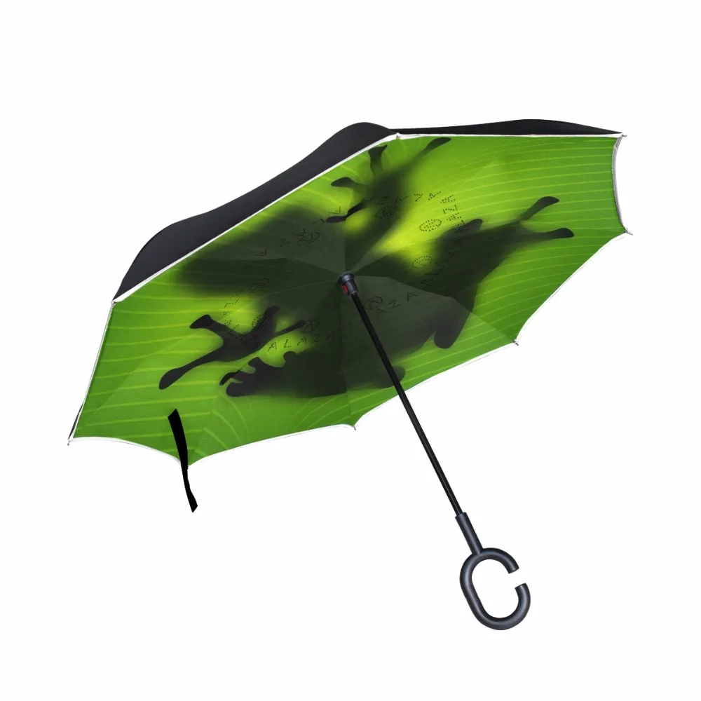 New Creative Fantasy Frog Reverse Umbrella C-Handle Double Layer Inside-Out Inverted Car Umbrella