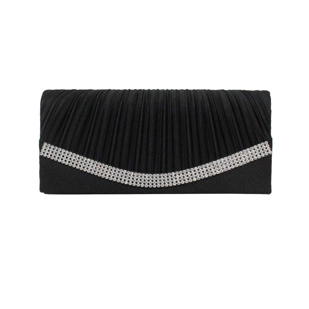 European American Diamante Clutch Bag Pleated Drape Satin Evening Bag for Lady Girl Woman