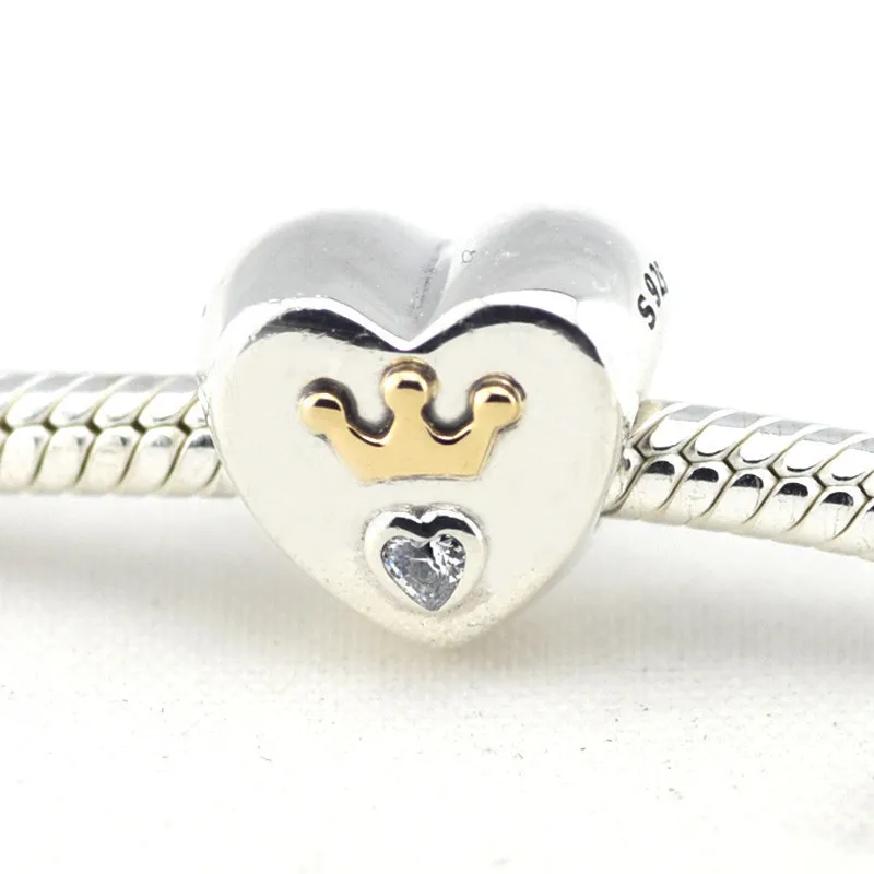 Fits European Charms Bracelet 925 Sterling Silver Beads Majestic Heart Crown with & CZ Charm DIY Making Jewelry FL261B