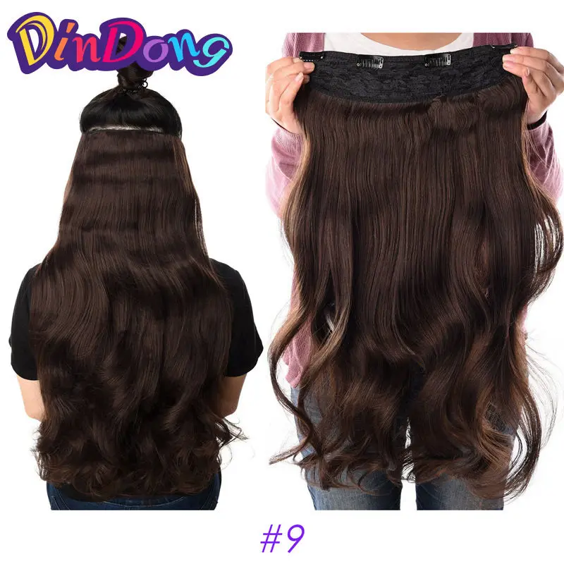 DinDong Synthetische Clip-in Hair Extensions Golvend 24 inch 180G Premium Hittebestendig Haar 613 #   Blondbruin 19 kleuren beschikbaar