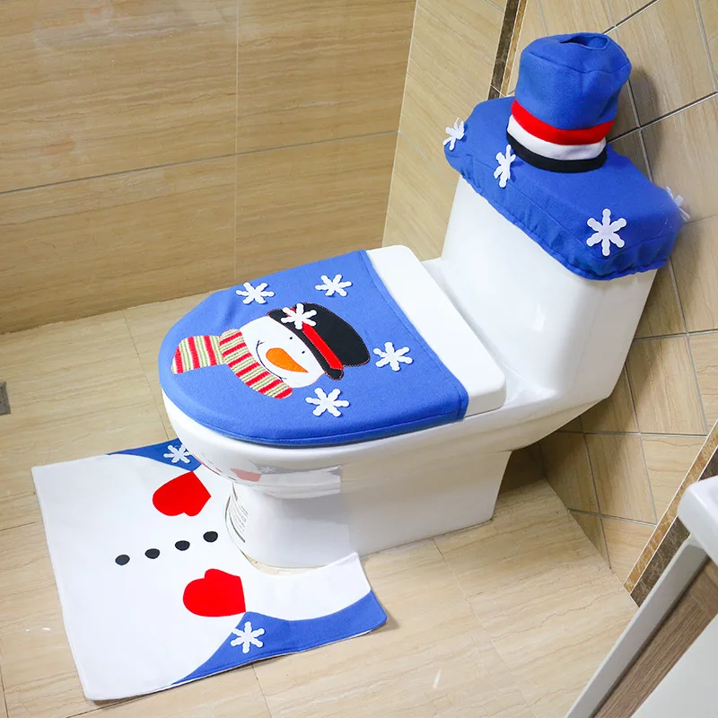 Hot Sale Santa Claus Rug Toilet Seat Cover Bathroom Set Snowman Merry Christmas Decoration Fancy Navidad Decoration Supplies