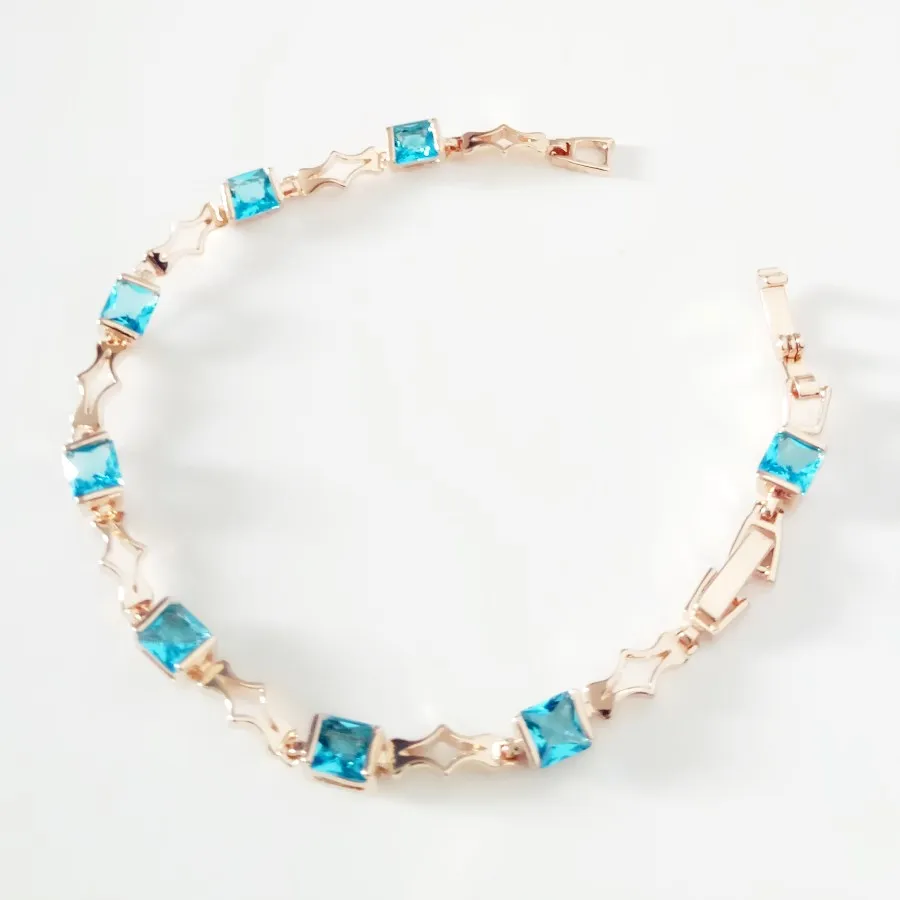 Fashion Lady Bracelet Light Blue Stone Women Jewelry Bohemia Style 585 Gold Color Jewelry