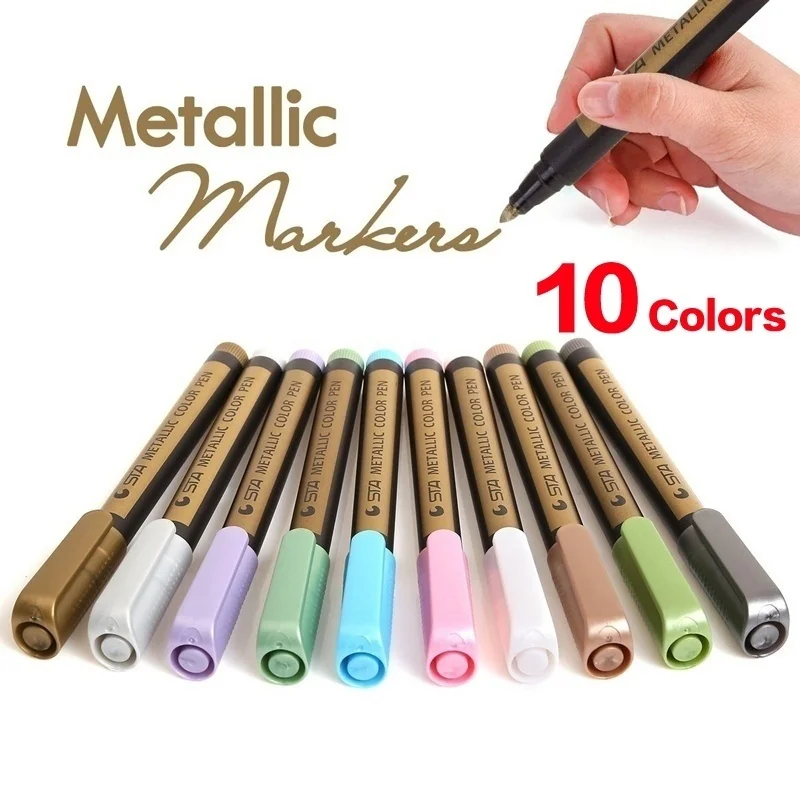 10 Colors 2PCS,Fine Metallic Markers Paints Pens,Metal Art Permanent Glass Painting Rocks,Photo,Album,Gift Card Making,DIY Craft