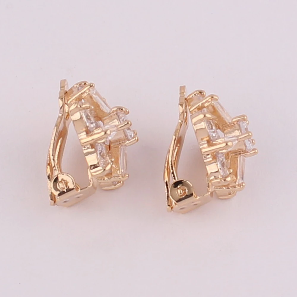 Grace Jun High-grade AAA Cubic Zircon Flower Shape Clip on Earrings for Women Bride Wedding Gorgeous Cushion No Pierced Earrings