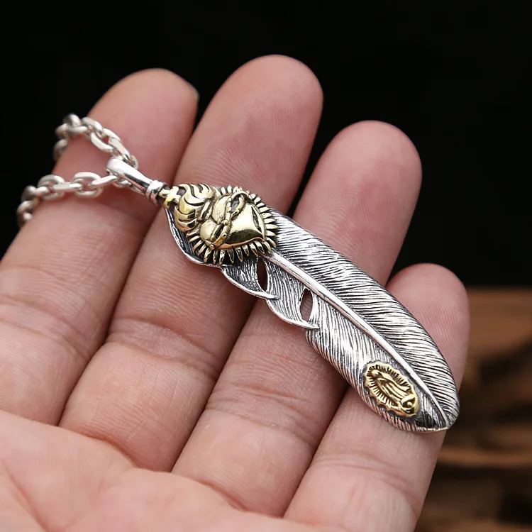 

S925 Sterling Silver Jewelry Vintage Retro Thai Silver Takahashi Goro Feathers Male And Female Pendants