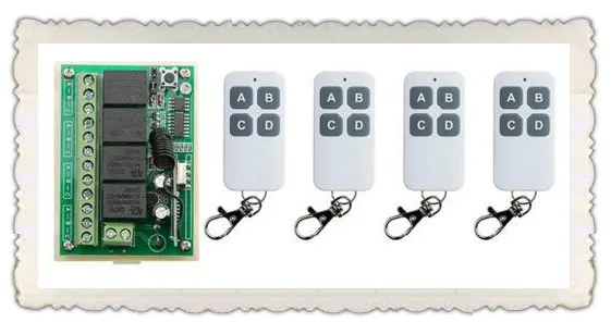 

JRLJEKEE NEW DC12V 4CH 4Channe 10A RF wireless remote control switch System, 4 X Transmitter + 1 X Receiver,315/433 MHZ