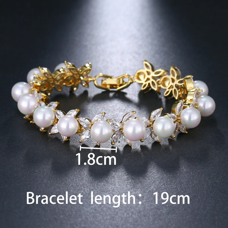 EMMAYA Round Imitation Pearl Unique AAA CZ Bracelet Sets For Women Elegant Jewelry Friendship Bracelets