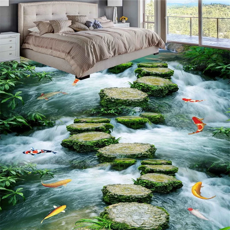 

Stone path non-slip waterproof self-adhesive bedroom 3D floor tiles Custom home bathroom 3D wallpaper papel de parede