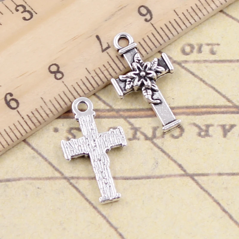 20pcs Charms Cross Flower 20x11mm Tibetan Silver Color Pendants Antique Jewelry Making DIY Handmade Craft