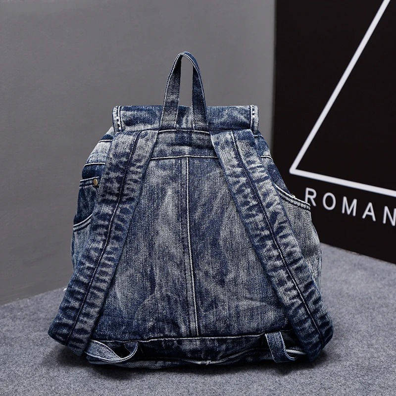 New Vintage Fashion Rhinestone Star Preppy Style Denim Jeans Women Girl\'s Travel Daypack Backpacks Totes School Bag