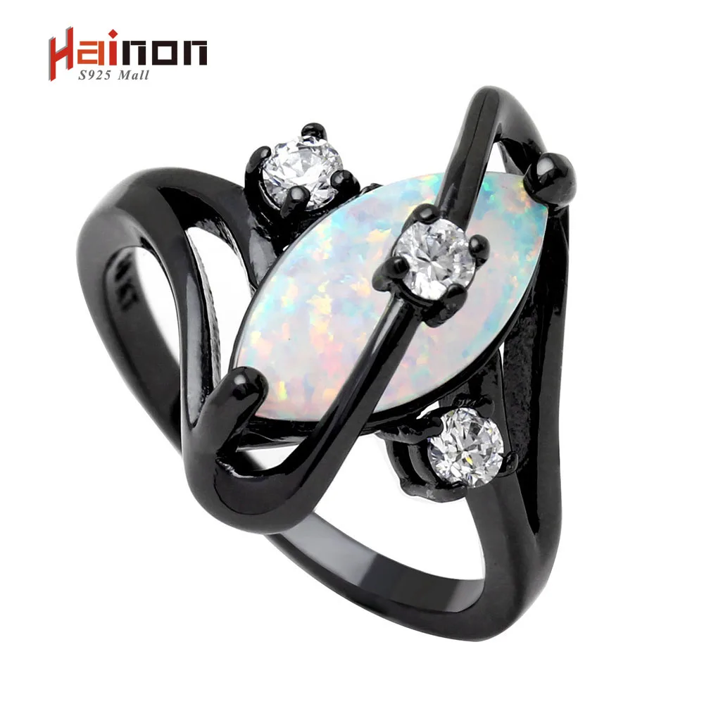 

Hot Sale Black Gun Plated Crossed Marquise Fire Opal Ring With AAA Cubic Zircon Best Gift Wedding Ring White Opal