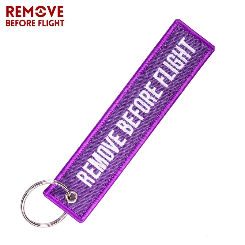 

Fashion REMOVE BEFORE FLIGHT Key Chains Purple Embroidery Aviation Keychain for Cars Motorcycles OEM Key Fobs Key Ring Tags