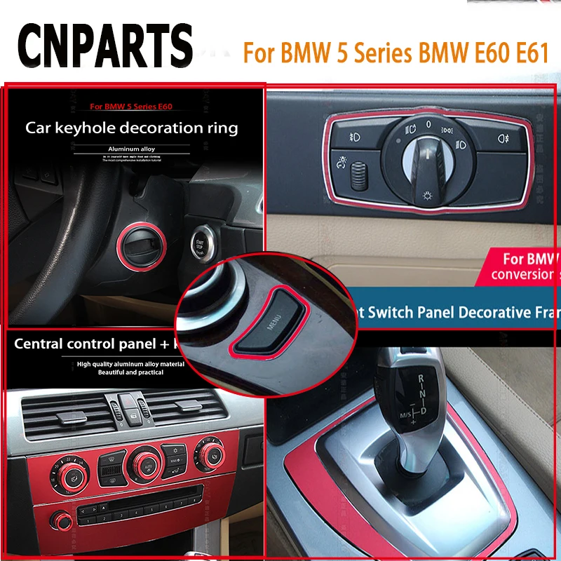 CNPARTS Red Car Styling Interior Mouldings For BMW 5 Series BMW E60 E61 Multimedia Air Outlet Shift Decorative Sequins Stickers