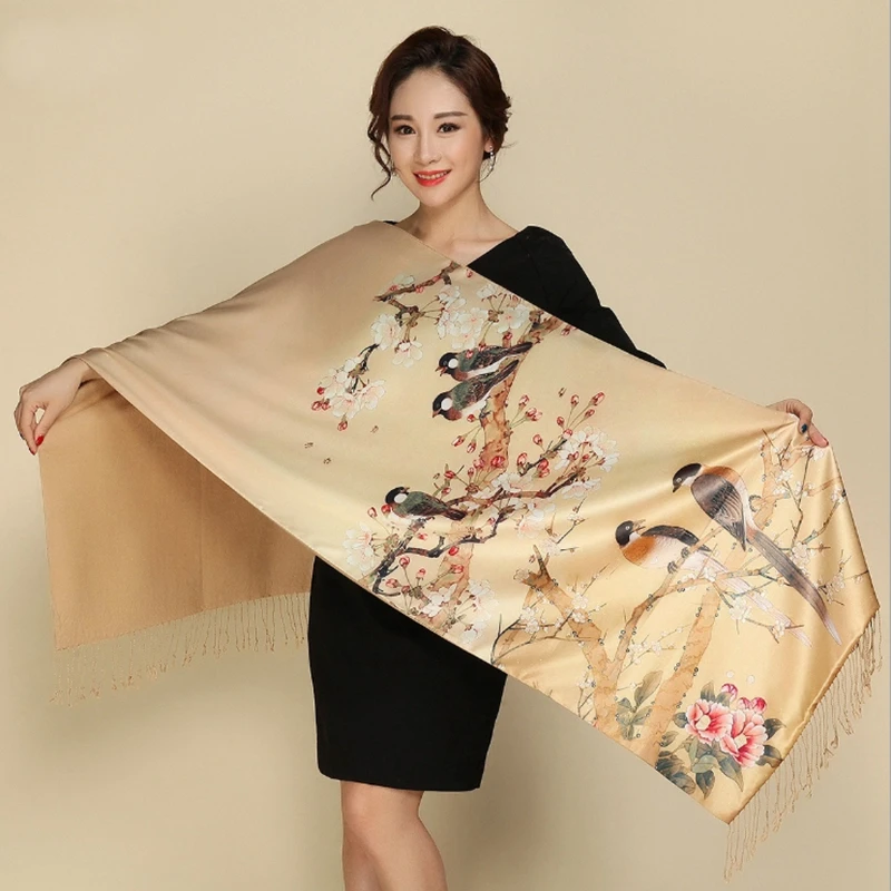 New Scarf Silk Satin Long Scarf Luxury Brand Women Double Side satin shawl Female high Quality Print hijab foulard winter Scarf