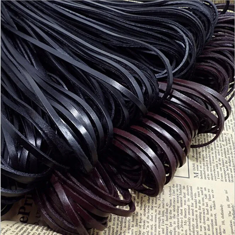 5meters/lot 4mm Width Black/Brown Flat Genuine Cow Leather Cord/Rope DIY Necklace Bracelet for Jewelry Findings Materials Z233