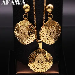 Islam Flower Stainless Steel Jewelry Sets for Women Gold Color Necklace Set Jewelry eensemble de bijoux en acier inoxydable luxe