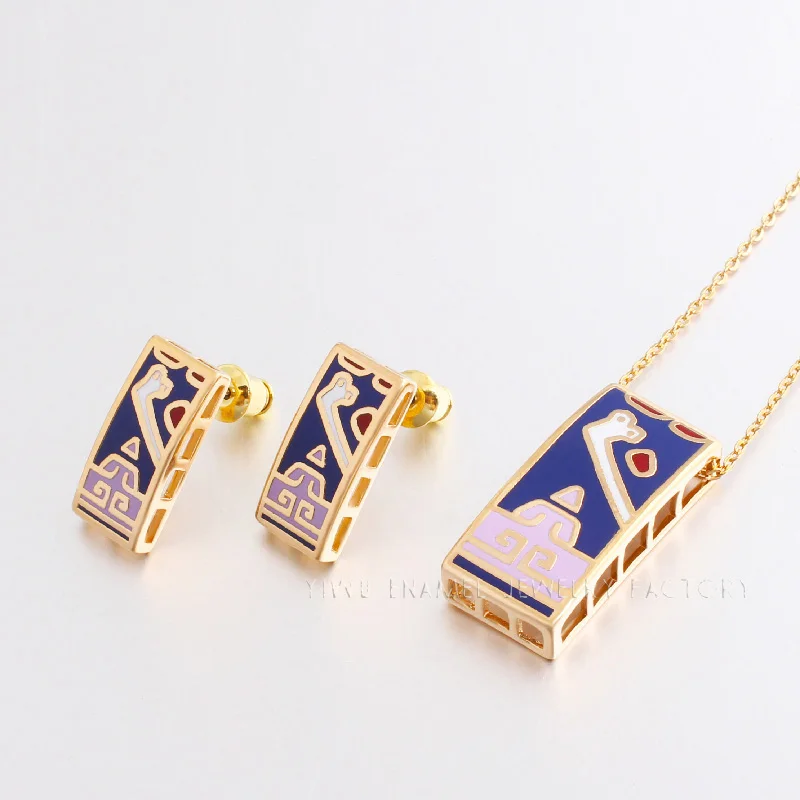 Color Culture Filled Gold-color Jewelry Sets for Women Flower Design Shape  Enamel Vintage Jewelry Set (Necklace, Earring)